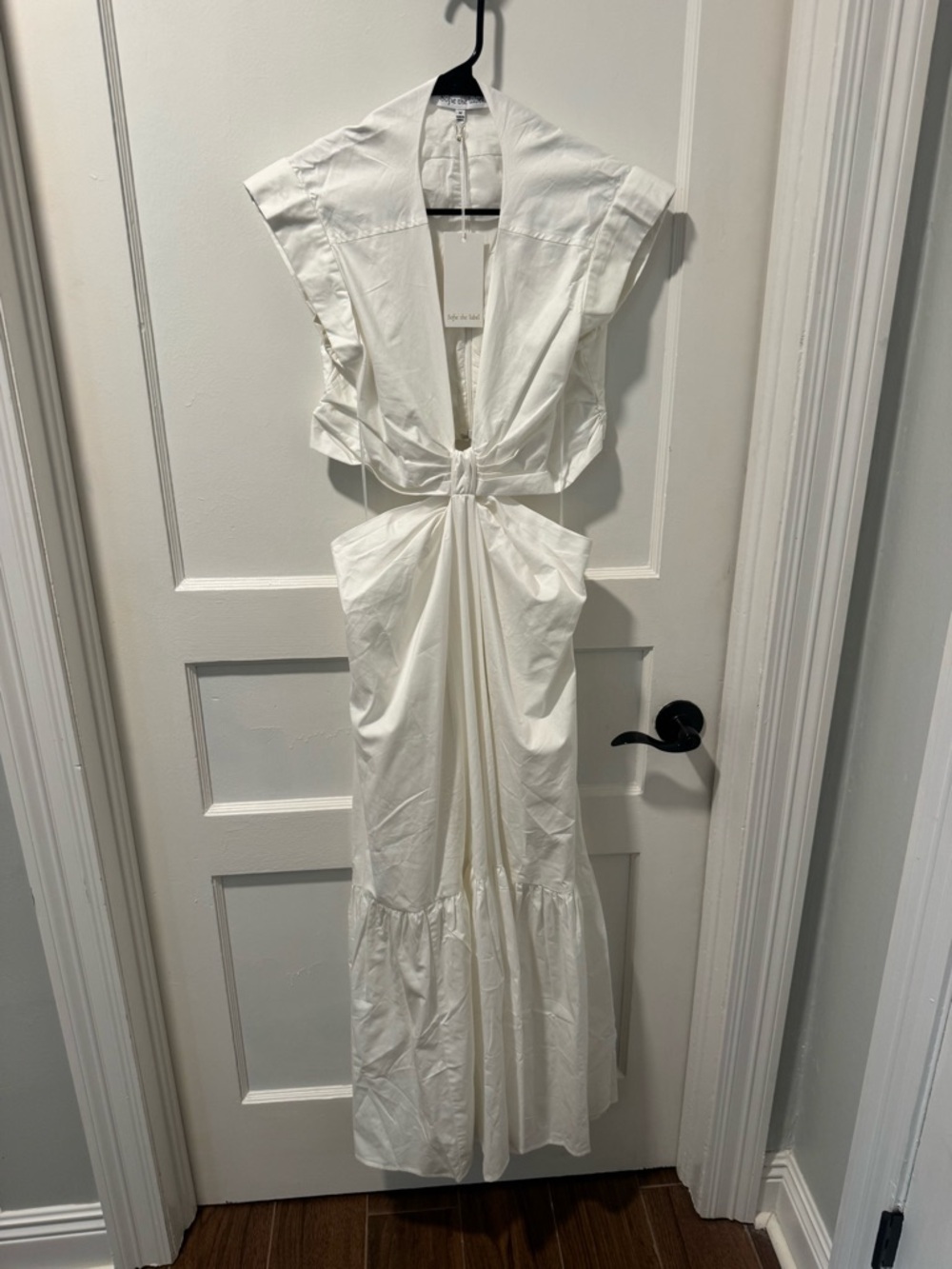 Elegant White Midi Dress with Front Tie - Women's Sophisticated Summer Dress - Picture 4 of 4